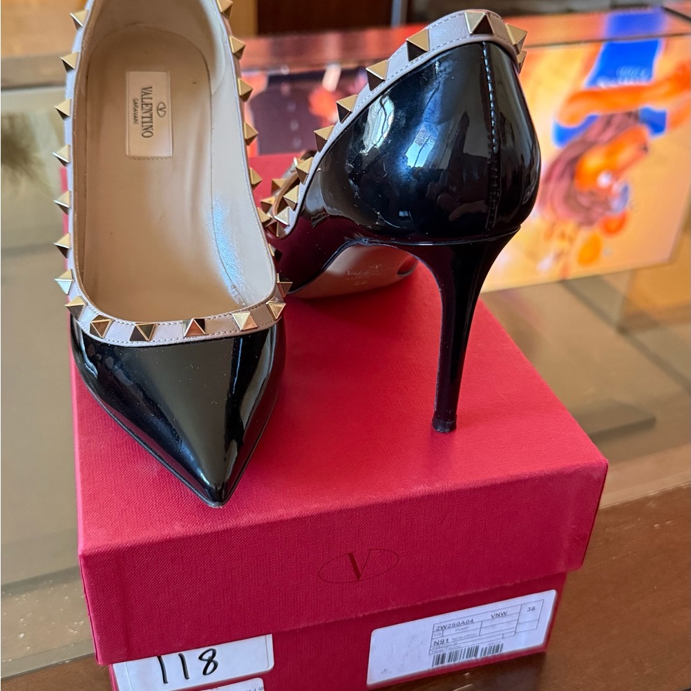Valentino Black Patent Leather Studded Heels
